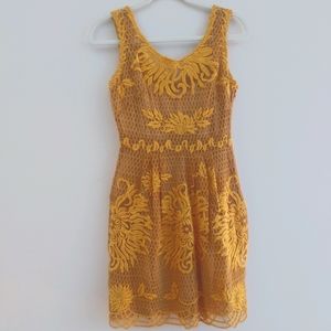 Yellow lace anthropologie dress size 0